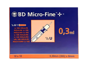 BD Microfine Syringe and Needle u100 0.3ml 30g 8mm (Box of 100)